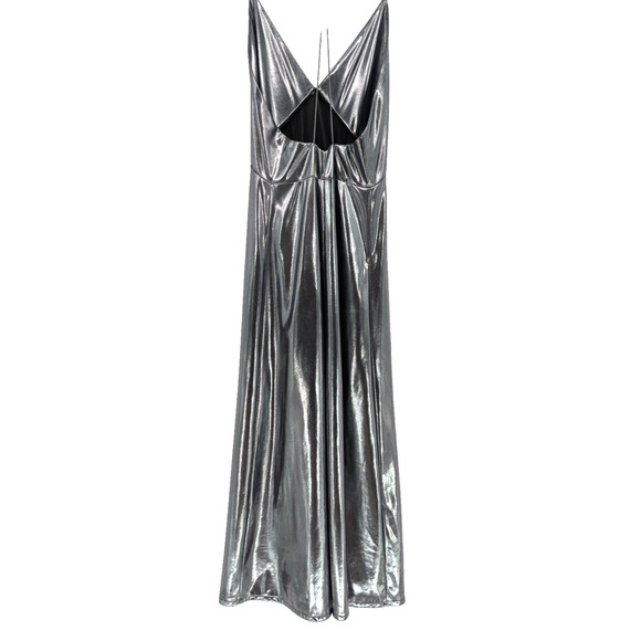 Zara Silver Liquid Metallic Maxi Slip Dress Glam Avant Garde Babydoll 90s Small - Picture 8 of 16